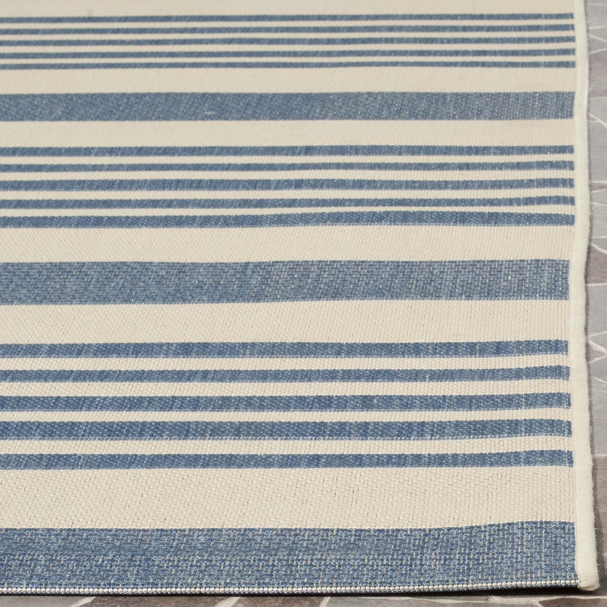 Safavieh Courtyard Collection 2' X 3'7'' Beige/Blue Cy6062 Stripe Indoor/ Outside Waterproof Easy Cleansingpatio Backyard Mudroo